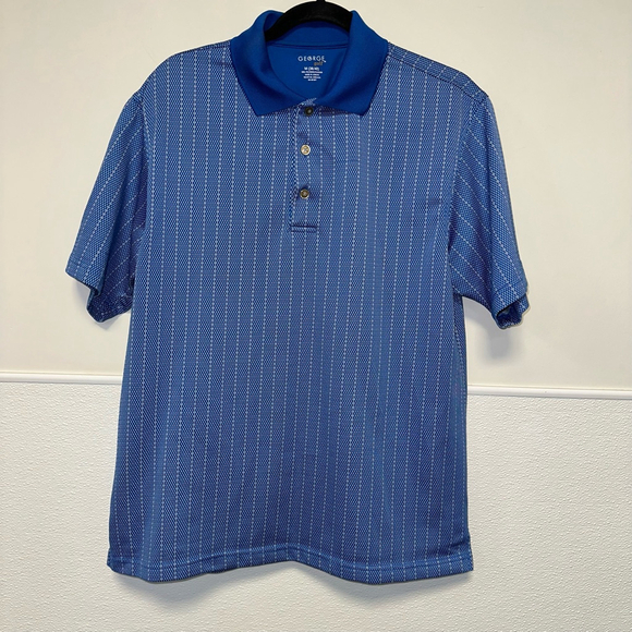 George Other - Men's George Golf Polo Shirt Medium Blue Striped (38/40) Short Sleeve